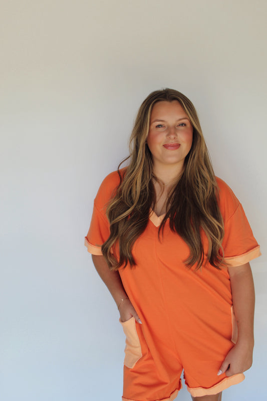 Bright Orange Colorblock Romper
