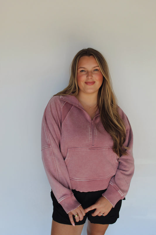 Dusty Rose Half-Zip Pullover