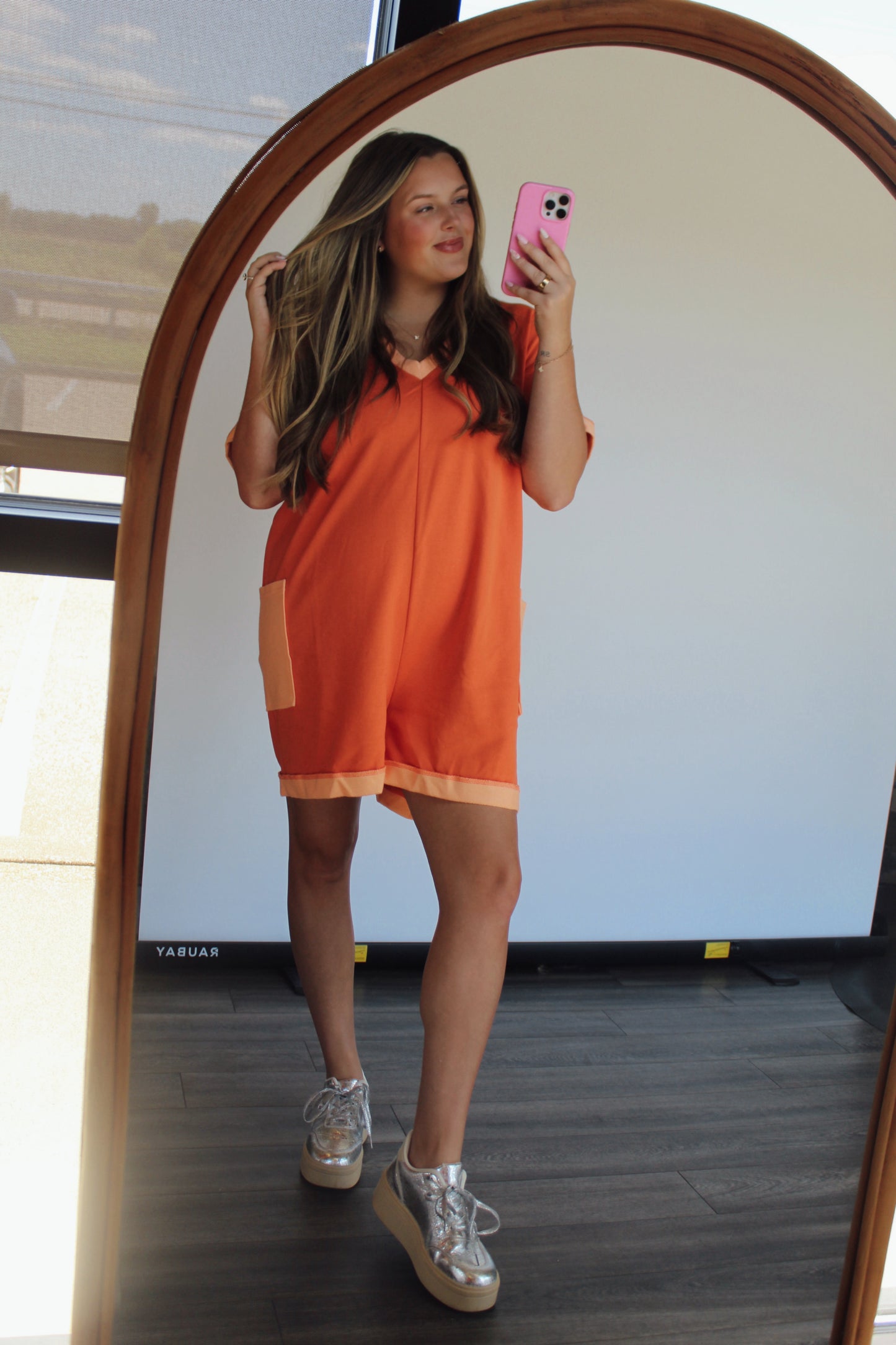 Bright Orange Colorblock Romper